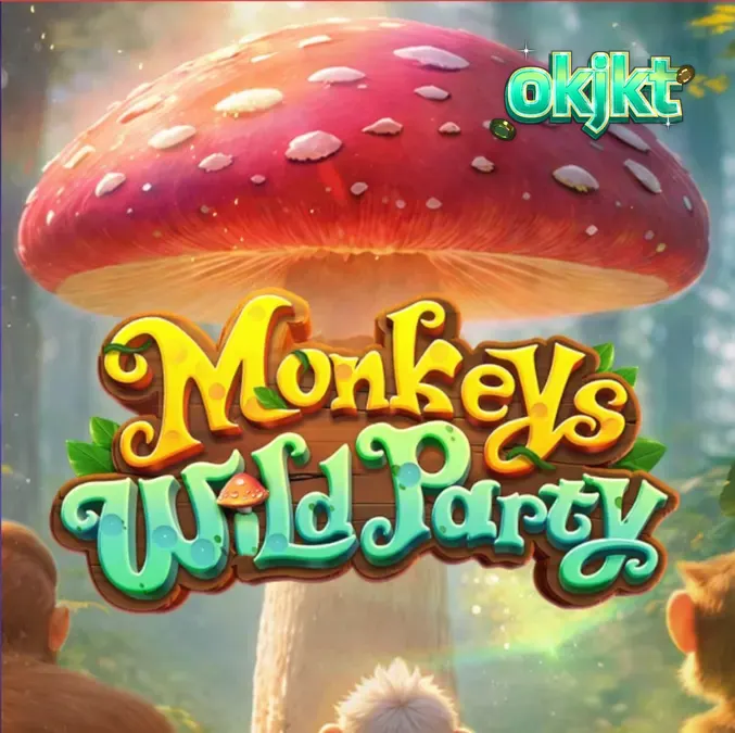 Tampilan visual slot Monkeys Wild Party dengan tema hutan yang penuh warna